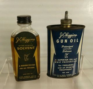 Vintage Jc Higgins Lead Top Oval Gun Oil 3oz Can & Solvent Bottle