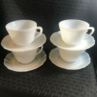 Vtg American Sweetheart Macbeth Evans Monax Opalescent Cups And Saucers (4)