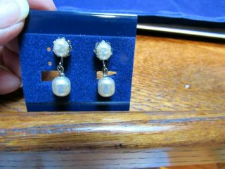 Vintage Signed Haskell Faux Baroque Pearl Drop Earrings Screw Clip