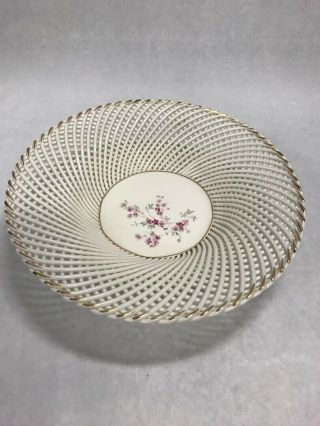 Basket Weave Lattice Dish Plate Hand Made Manises Spain Vintage Gold Edge 8 Inch