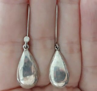 Vintage Sterling Silver 925 Tear Drop Dangle Bead Pierced Hook Earrings