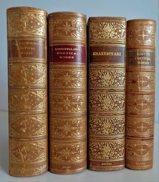 1844 - 1921 SET OF 4 BOOKS Browning Longfellow Scott Shakespeare Poetry Literature 2