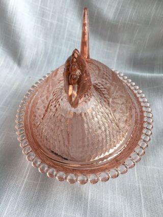 Vintage Pink Depression Glass Rooster Or Chicken Candy Dish 2