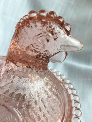 Vintage Pink Depression Glass Rooster Or Chicken Candy Dish 3
