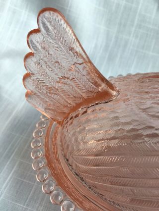Vintage Pink Depression Glass Rooster Or Chicken Candy Dish 4
