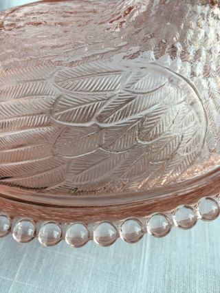 Vintage Pink Depression Glass Rooster Or Chicken Candy Dish 5