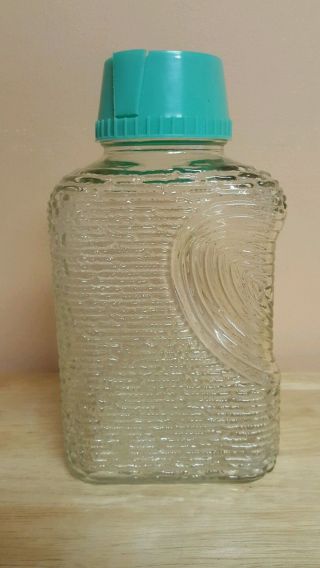Vintage Textured Clear Glass Turquoise Lid 1 Quart Juice Jug Pitcher 1960 