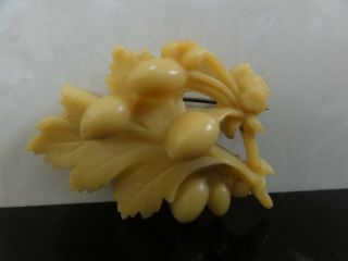 Vintage1930s Carved Molded Early Plastic Celluloid Floral Bouquet Pin Brooch
