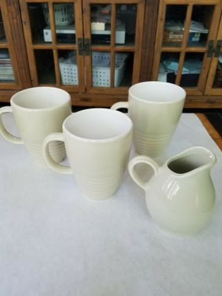 Pfaltzgraff Cappuccino Tan Cream Coffee Mugs Cups Set Of 3 Vintage Creamer