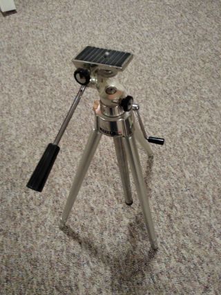 Vintage Hobby Deluxe Elevator 330 Chrome Metal Camera Video Tripod Usa Wow