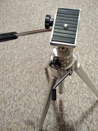 VINTAGE HOBBY DELUXE ELEVATOR 330 CHROME METAL CAMERA VIDEO TRIPOD USA WOW 7