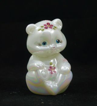 Vintage Fenton Glass Teddy Bear Hand - Painted Figurine Paperweight Signed