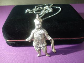 Vtg.  Sterling Silver Brooch/pendant Necklace,  Chinese Boy,  In Traditional Costume