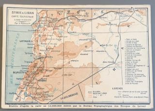 Lebanon Syrie Vintage Map Postcard 1930s Tourist Card Troupes Du Levant