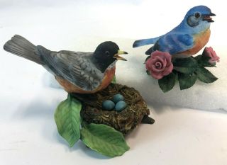 Vintage Pair 1989 Lenox American Robin & Eastern Bluebird Fine Porcelain Bird