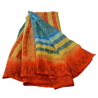 Sanskriti Vintage 100 Pure Crepe Silk Saree Printed Craft Fabric Decor Sari 6