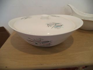 Vintage Paden City Pottery Calligraphy Pattern Large Covered Bowl