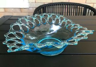 Vintage Westmoreland Blue Glass Doric Open Lace Large Centerpiece Bowl