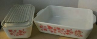 Vintage Pyrex Gooseberry Pink On White 2 Pc Refrigerator Dish Set W/lid