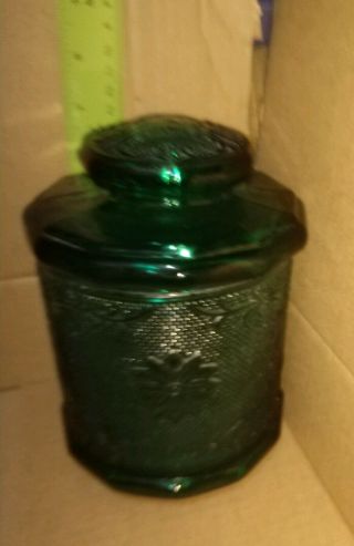 Vtg Tiara Indiana Glass Green Sandwich 7 1/2 " Canister Biscuit Jar Rare Color