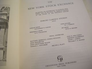 Collect Book The York Stock Exchange Stedman First Greenwood Reprinting 1969