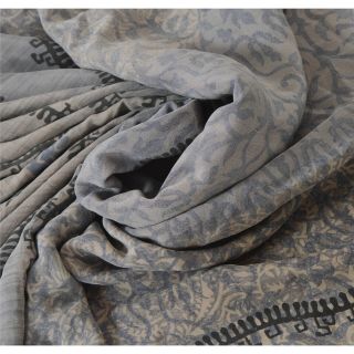 Sanskriti Vintage Grey Saree Pure Crepe Silk Printed Sari Craft 5Yd Soft Fabric 4