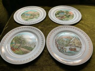 Vintage The Four Seasons Currier & Ives Collectible Plates Set Of 4 Dishes Japan