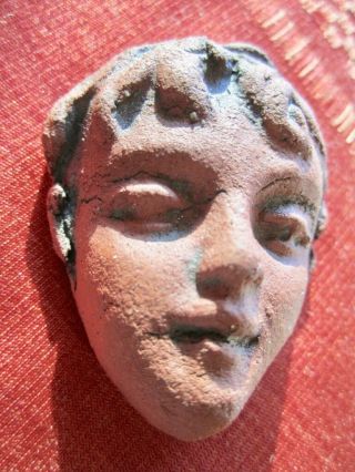 Vintage Handcrafted Terra Cotta Clay Bead Face Art Dealer Estate 42mm Pendant