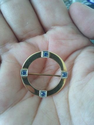 Vintage 14k Yellow Gold Square Sapphire Brooch