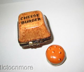 Vintage Limoges France Cheeseburger Burger Peint Main Porcelain Trinket Box