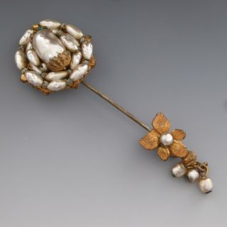 VINTAGE MIRIAM HASKELL PEARL BEAD GOLD PLATED STICK PIN JEWELRY 3