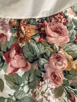 Vintage Ralph Lauren Allison Queen Bedskirt Pink Roses Blue Ribbons Cotton Exc