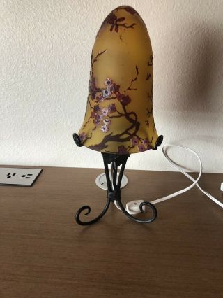 Vintage Galle Cameo Glass Table Lamp Signed Art Galle Table Lamp Shade