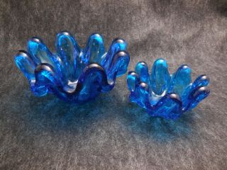 Vintage Hand Blown Cobalt Blue Glass Candle Holders