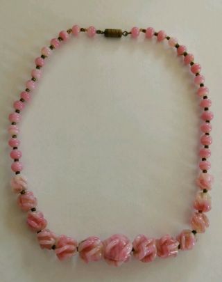 Vintage Pink Murano Glass Bead Necklace