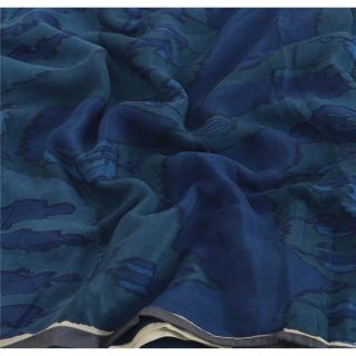 Sanskriti Vintage Blue Saree 100 Pure Crepe Silk Printed Sari Craft Fabric 5