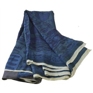 Sanskriti Vintage Blue Saree 100 Pure Crepe Silk Printed Sari Craft Fabric 6