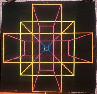 Vintage 1967 Blacklight Roberta Bell 100 Fourth Dimensional Cube Poster Pop Art