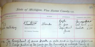 1899 Van Buren County,  Michigan,  Justice of the Peace ledger; Paw Paw,  history 8