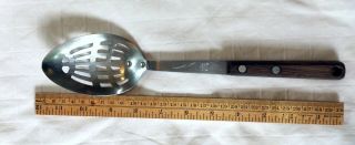 Slotted Serving Cooking Spoon Wood Handle Vtg Stainless Steel Maid Of Honor Sear