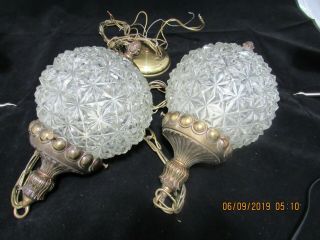 Vintage Double Diamond Cut Clear Glass Globes Hanging Swag Ceiling Light Fixture