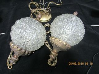 Vintage Double Diamond Cut Clear Glass Globes Hanging SWAG Ceiling Light Fixture 2