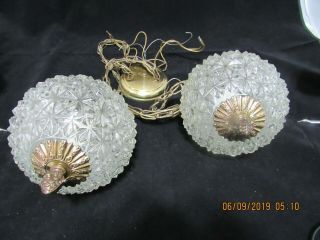 Vintage Double Diamond Cut Clear Glass Globes Hanging SWAG Ceiling Light Fixture 3