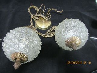 Vintage Double Diamond Cut Clear Glass Globes Hanging SWAG Ceiling Light Fixture 4