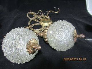 Vintage Double Diamond Cut Clear Glass Globes Hanging SWAG Ceiling Light Fixture 5