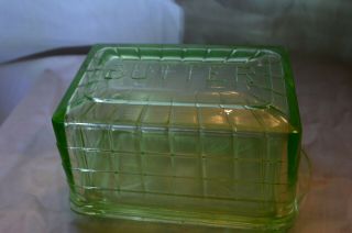 Vintage Uranium Glass Butter Dish With Cover