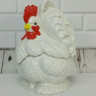 Vintage Atlantic Mold Cookie Jar Hen Rooster Chicken White Speckled Ceramic Farm