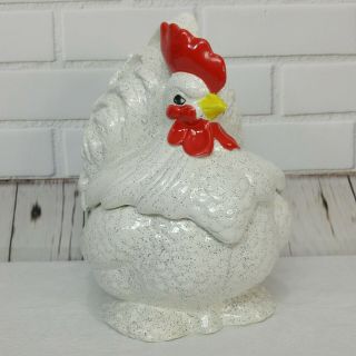 Vintage Atlantic Mold Cookie Jar Hen Rooster Chicken White Speckled Ceramic Farm 2