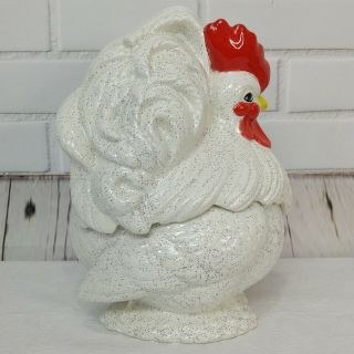 Vintage Atlantic Mold Cookie Jar Hen Rooster Chicken White Speckled Ceramic Farm 3