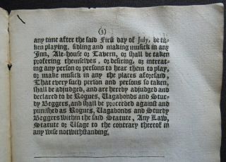 CROMWELL ACT 1657 AGAINST VAGRANTS Commonwealth BAN FIDDLERS MUSIC IDLE BEGGAR 10
